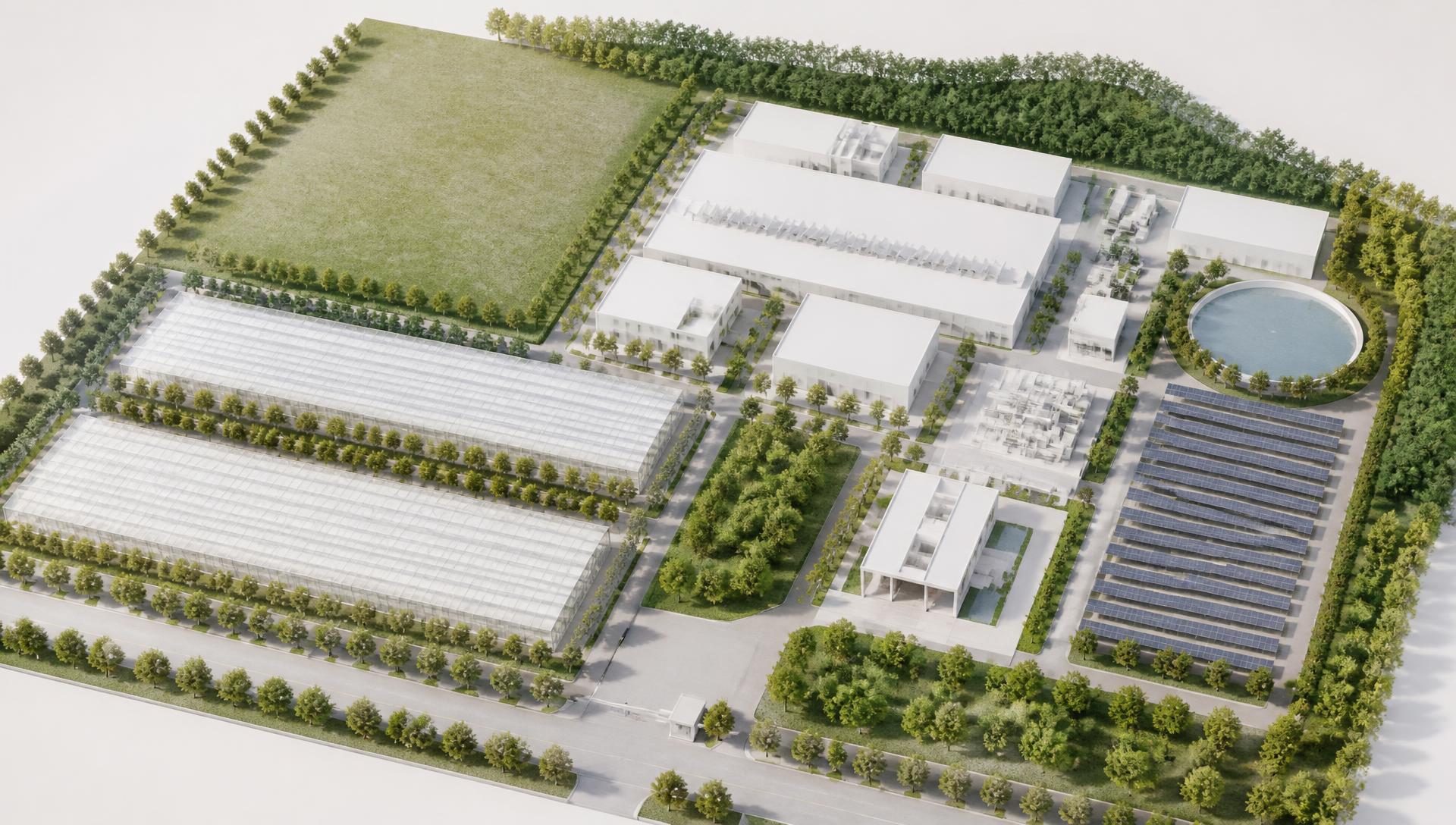 Bird's-eye architectural masterplan model of the campus